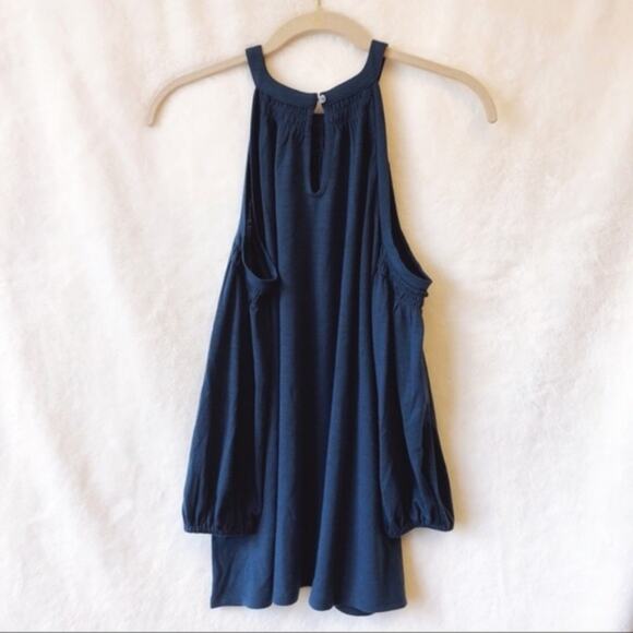 LOFT Blue Smocked Cold Shoulder Top - Picture 2 of 7